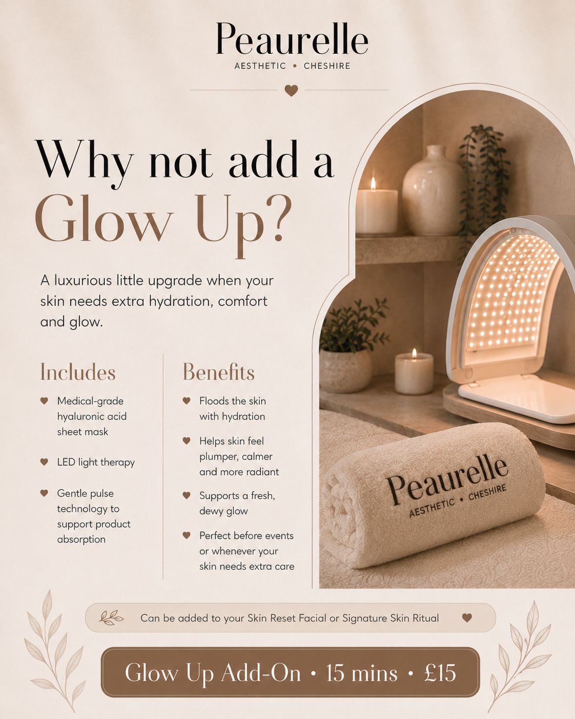 Peaurelle Glow Up Add-On treatment card